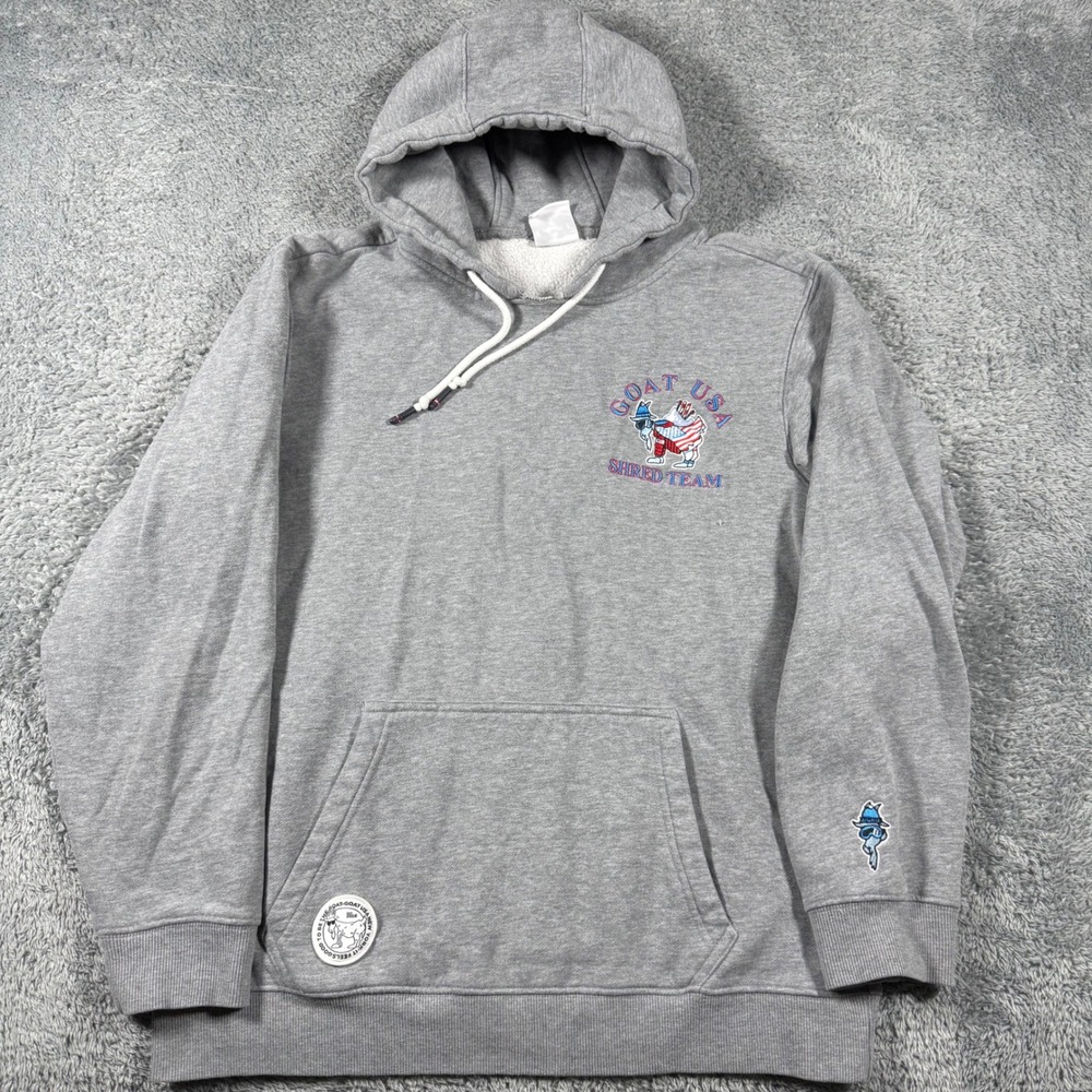 GOAT USA Hoodie Mens Medium Gray Shred Team Skiing Embroidered Pullov Sweatshirt